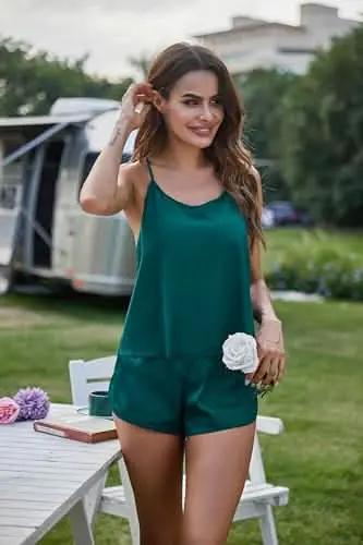 Silk Pajamas Set for Women Satin Backless Lingerie Pjs Cami Top and Shorts Nightwear - Love Salve